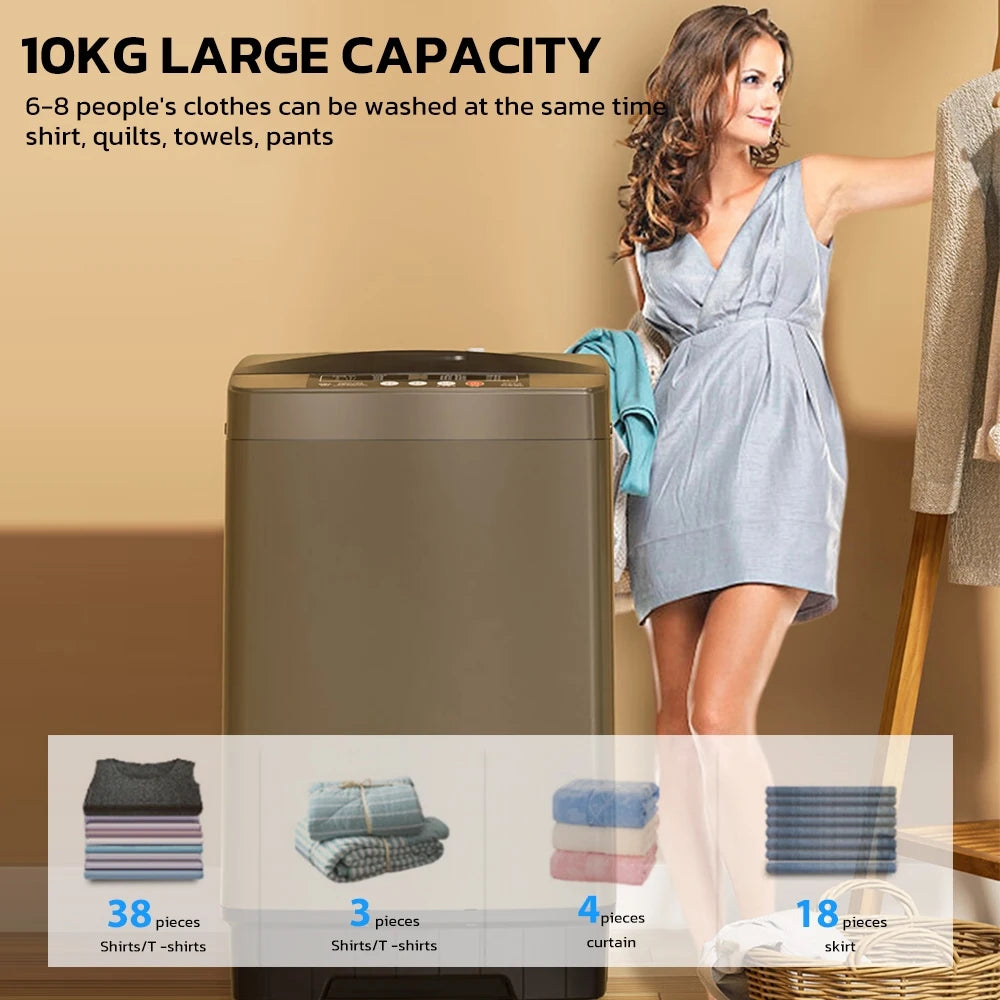 Full Automatic Washer Machine Portable Washing Machine Laundry Washer with 10 Wash Programs& LED Display& Built-in Drain Pump