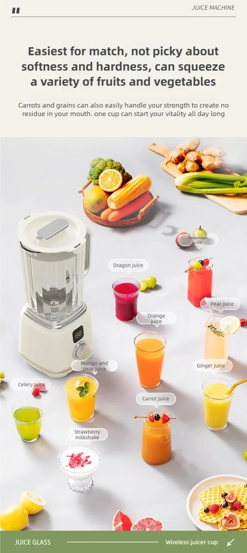 Multifunctional Household Blender Juicer with 10 Blades High Juice Yield Ice Crusher Juice Extractor Kitchen Tool