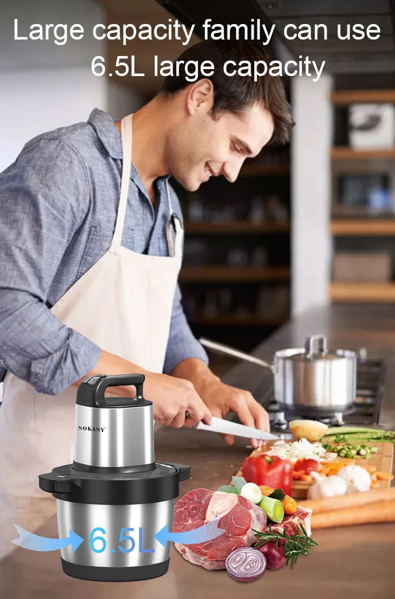 Food Processor 6.5L Electric Meat Grinders Stainless Steel Vegetable Slicer Chopper Crusher Kitchen Blenders Home Appliance