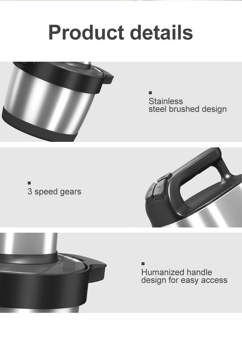Food Processor 6.5L Electric Meat Grinders Stainless Steel Vegetable Slicer Chopper Crusher Kitchen Blenders Home Appliance