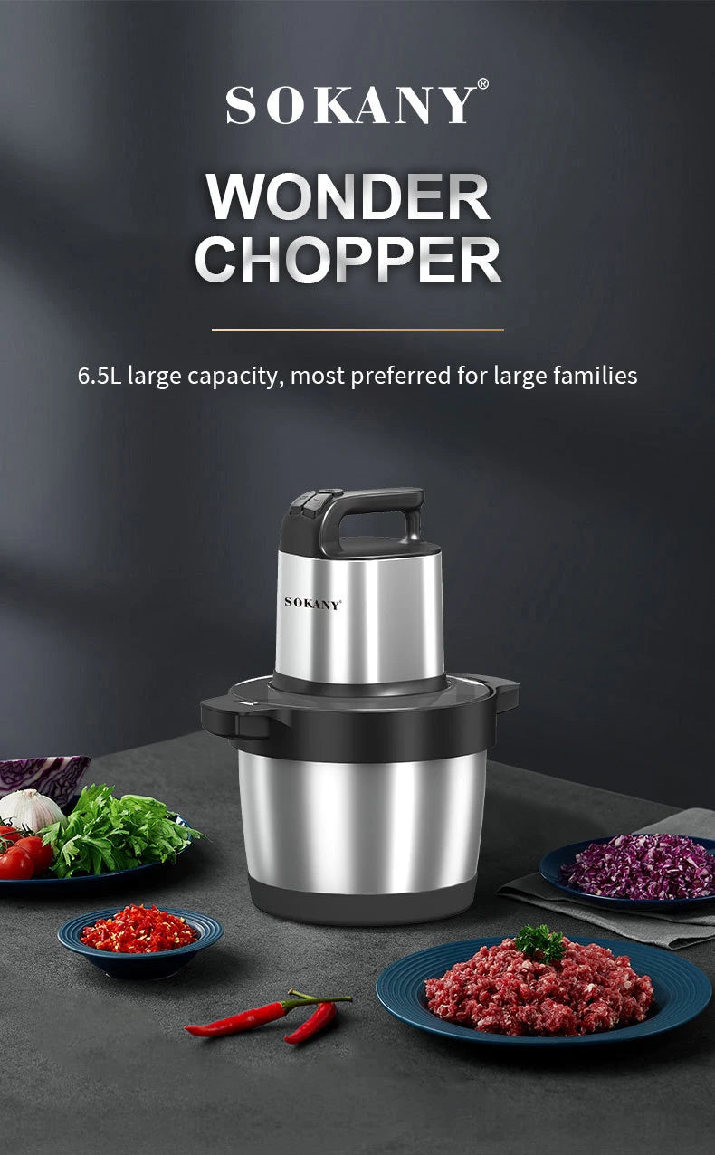Food Processor 6.5L Electric Meat Grinders Stainless Steel Vegetable Slicer Chopper Crusher Kitchen Blenders Home Appliance