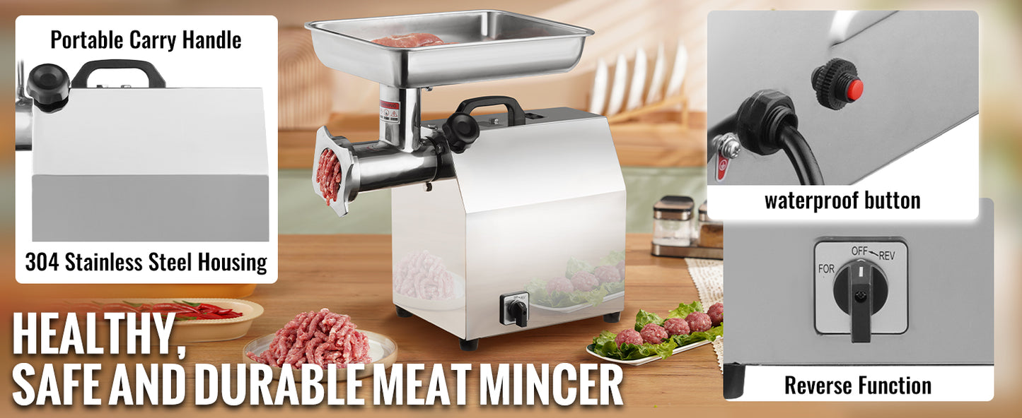 SucceBuy Electric Meat Grinder Food Processors Sausage Maker Filler Mincer Stuffer Stainless Steel with 2 Blades for Kitchen
