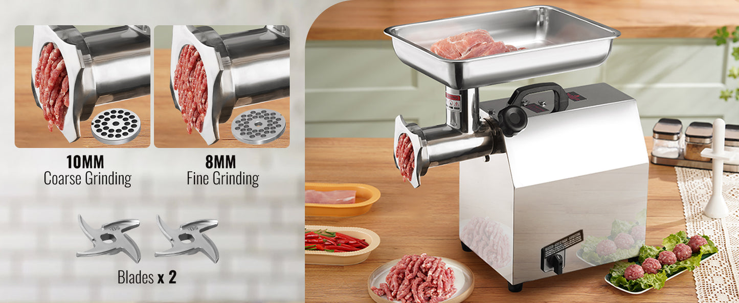 SucceBuy Electric Meat Grinder Food Processors Sausage Maker Filler Mincer Stuffer Stainless Steel with 2 Blades for Kitchen