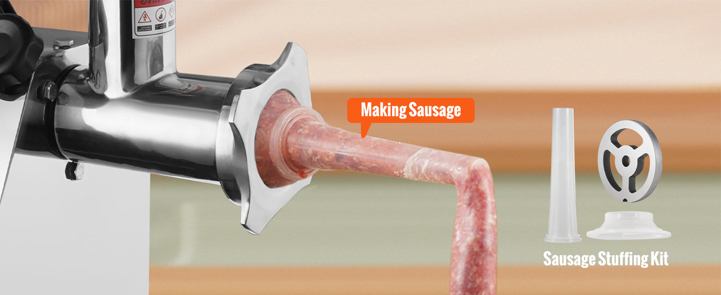 SucceBuy Electric Meat Grinder Food Processors Sausage Maker Filler Mincer Stuffer Stainless Steel with 2 Blades for Kitchen