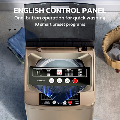 Full Automatic Washer Machine Portable Washing Machine Laundry Washer with 10 Wash Programs& LED Display& Built-in Drain Pump