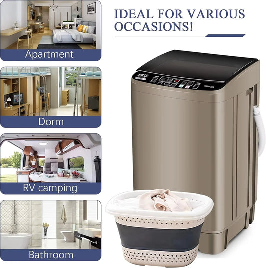 Full Automatic Washer Machine Portable Washing Machine Laundry Washer with 10 Wash Programs& LED Display& Built-in Drain Pump