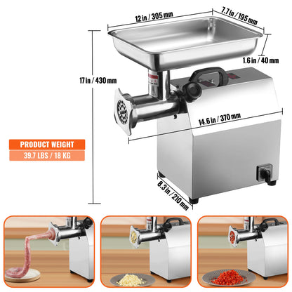 SucceBuy Electric Meat Grinder Food Processors Sausage Maker Filler Mincer Stuffer Stainless Steel with 2 Blades for Kitchen